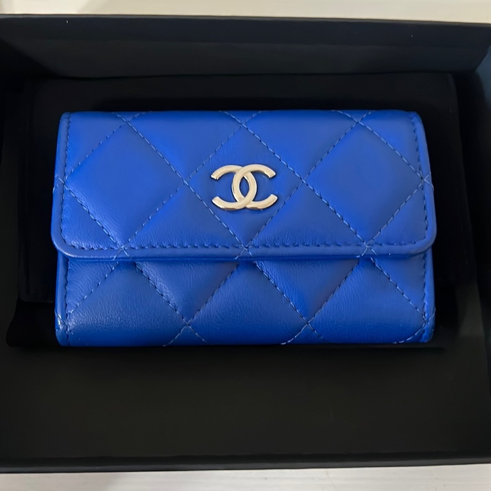 Chanel lamb skin quilted flap card holder